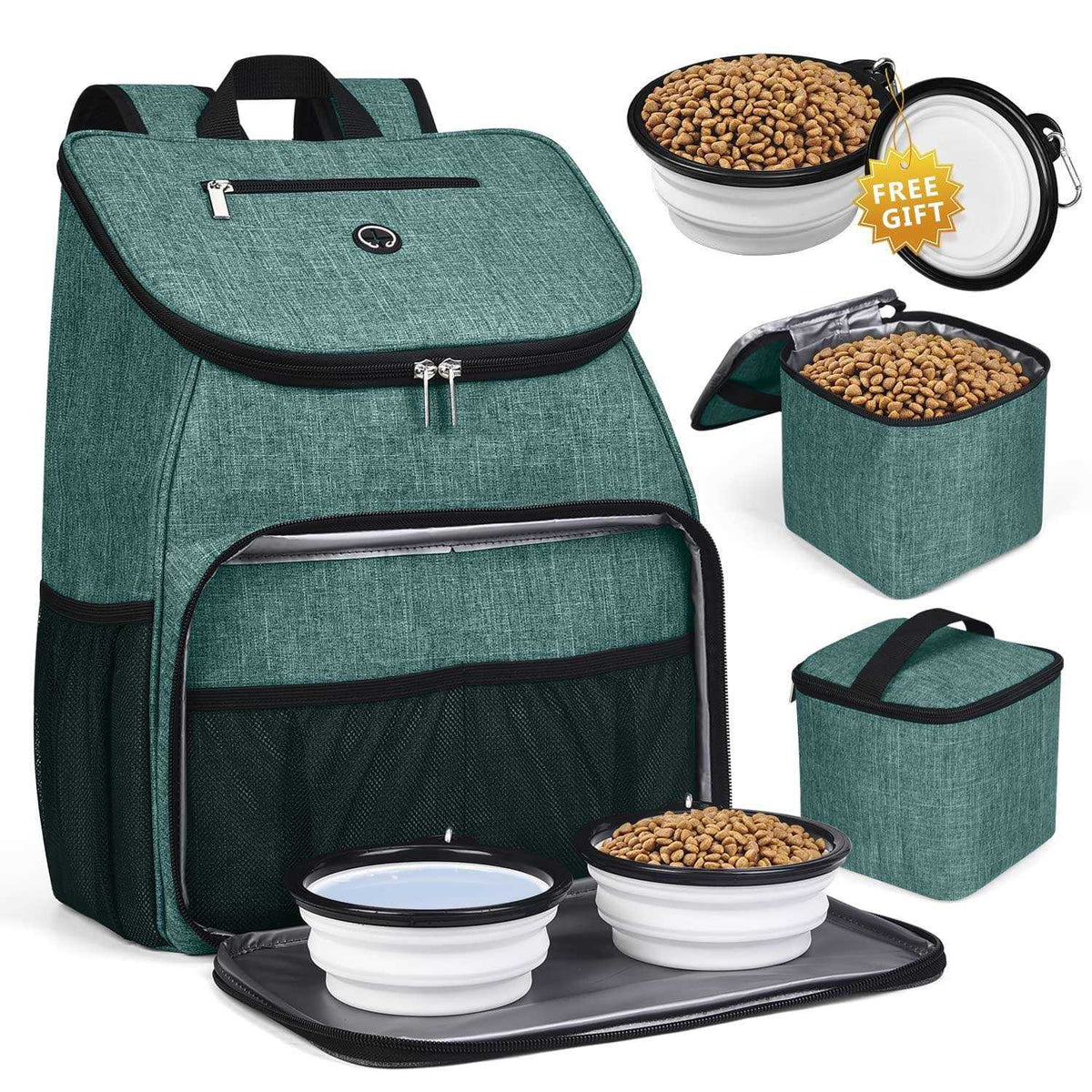 Airline Approved Dog Travel Backpack with 2 Collapsible Bowls and 2 Food Baskets X89109