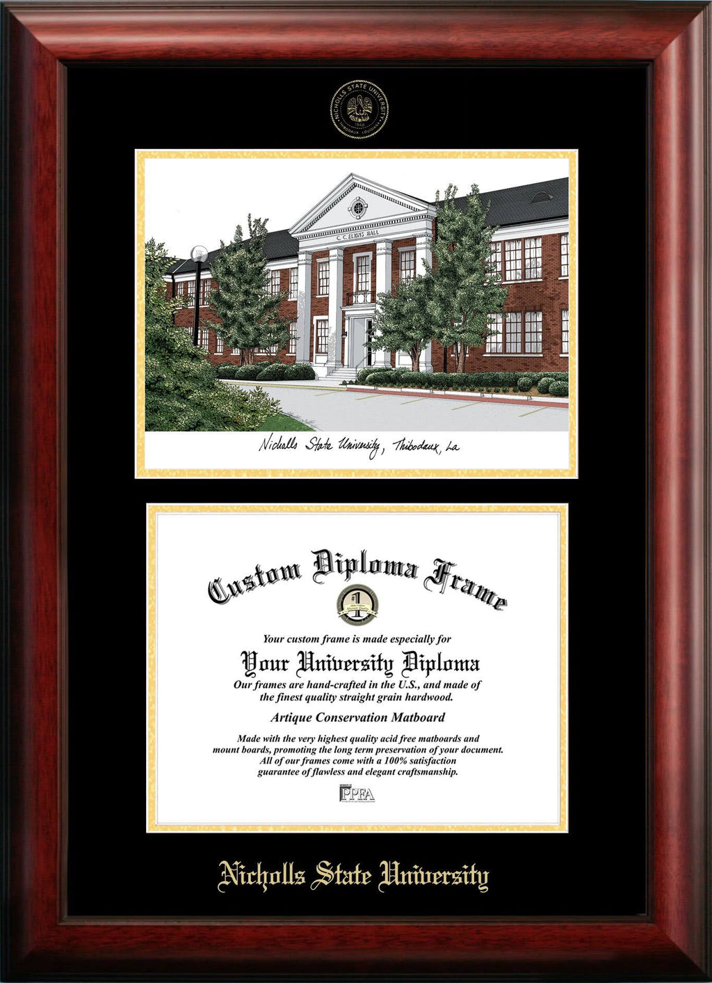 Gold Embossed Diploma Frame with Campus Images Lithograph S42442
