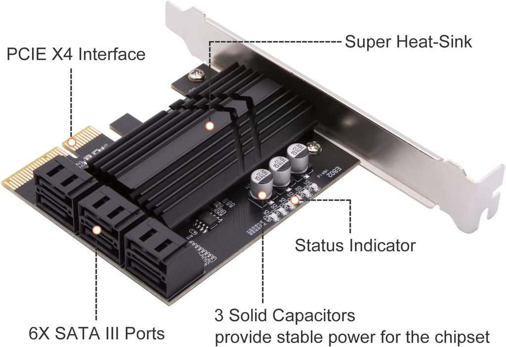 6 Port PCIe x4 SATA 3.0 Expansion Card with 6 SATA Cables R526