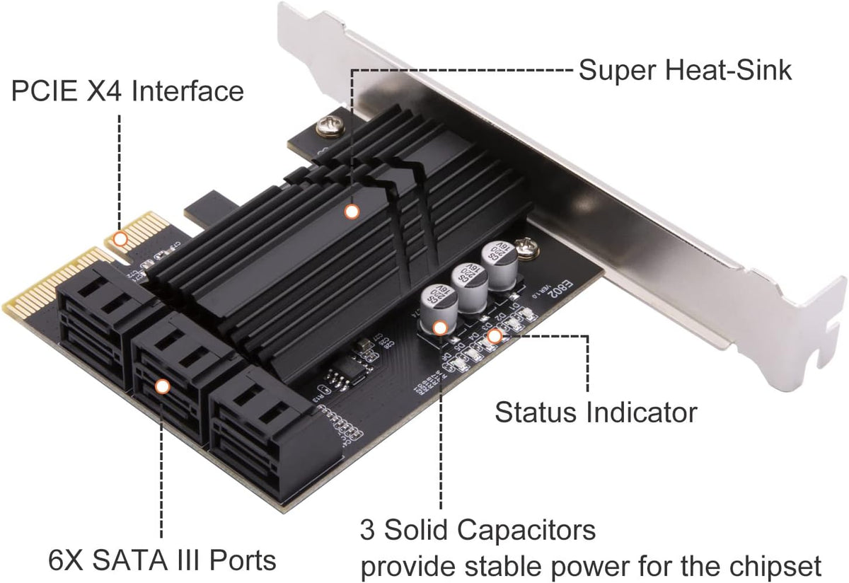 6 Port PCIe x4 SATA 3.0 Expansion Card with 6 SATA Cables R526