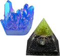 Titanium Coated Natural Rock Crystal & Peridot Orgone Pyramid with Obsidian Tumbled Stones M945830