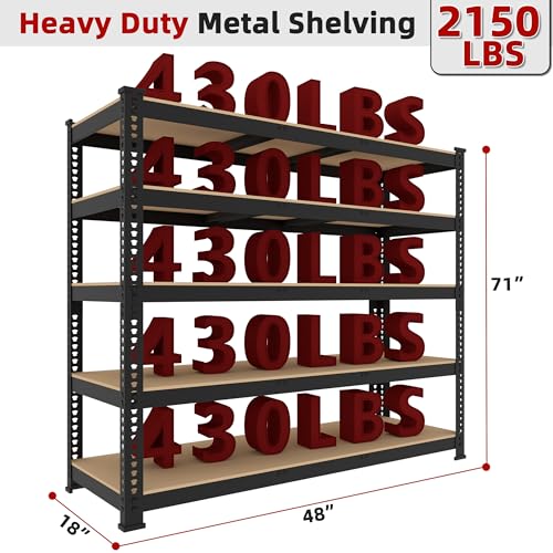 5 Tier Adjustable Heavy Duty Metal Shelving Unit, Black, 2 PCS Y164