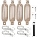 Sand 8.5" x 27" Vinyl Ribbed Boat Fenders with Fender Lines and Inflators Z299842