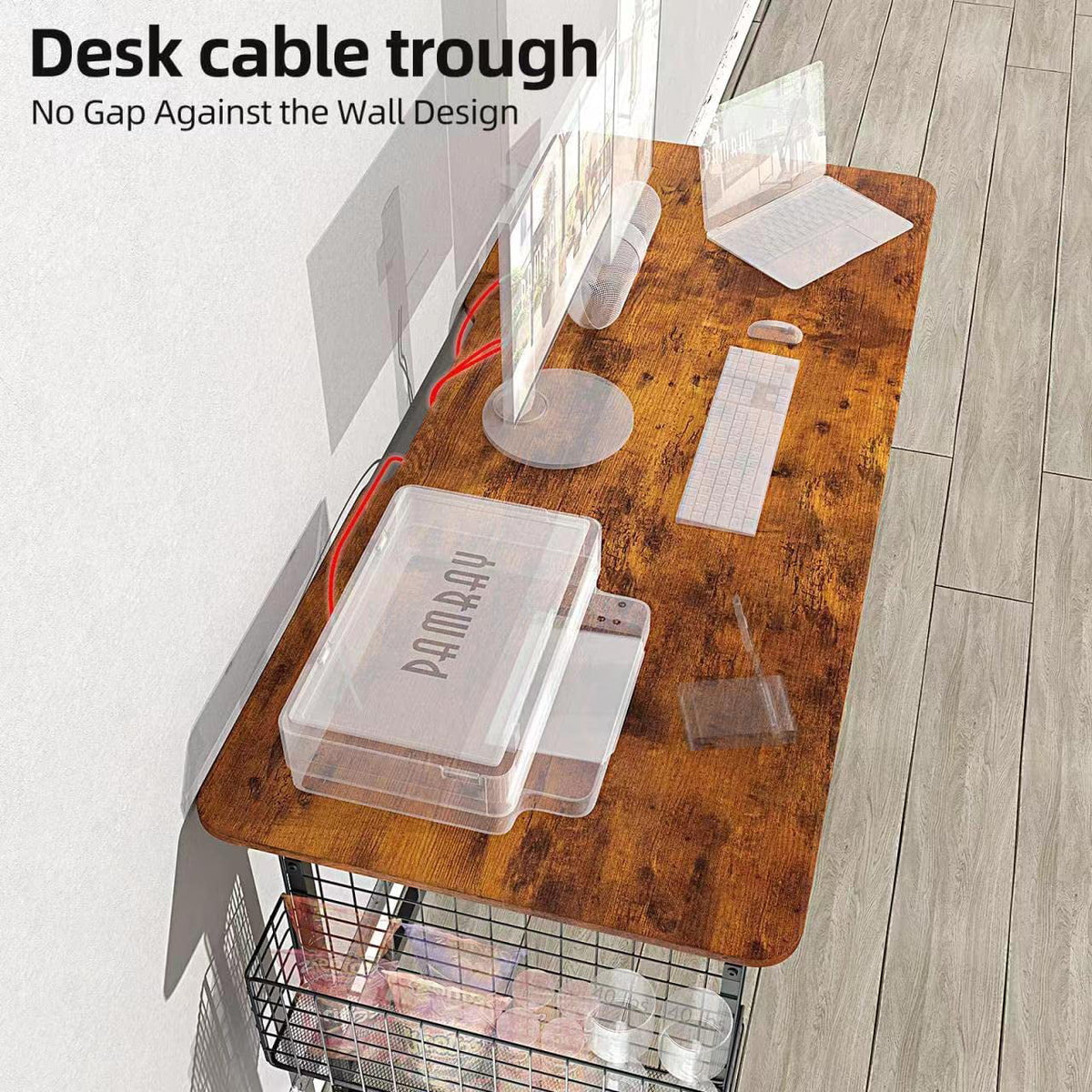 40 inch Computer Desk with Outlet USB Charging Port Brown M3534