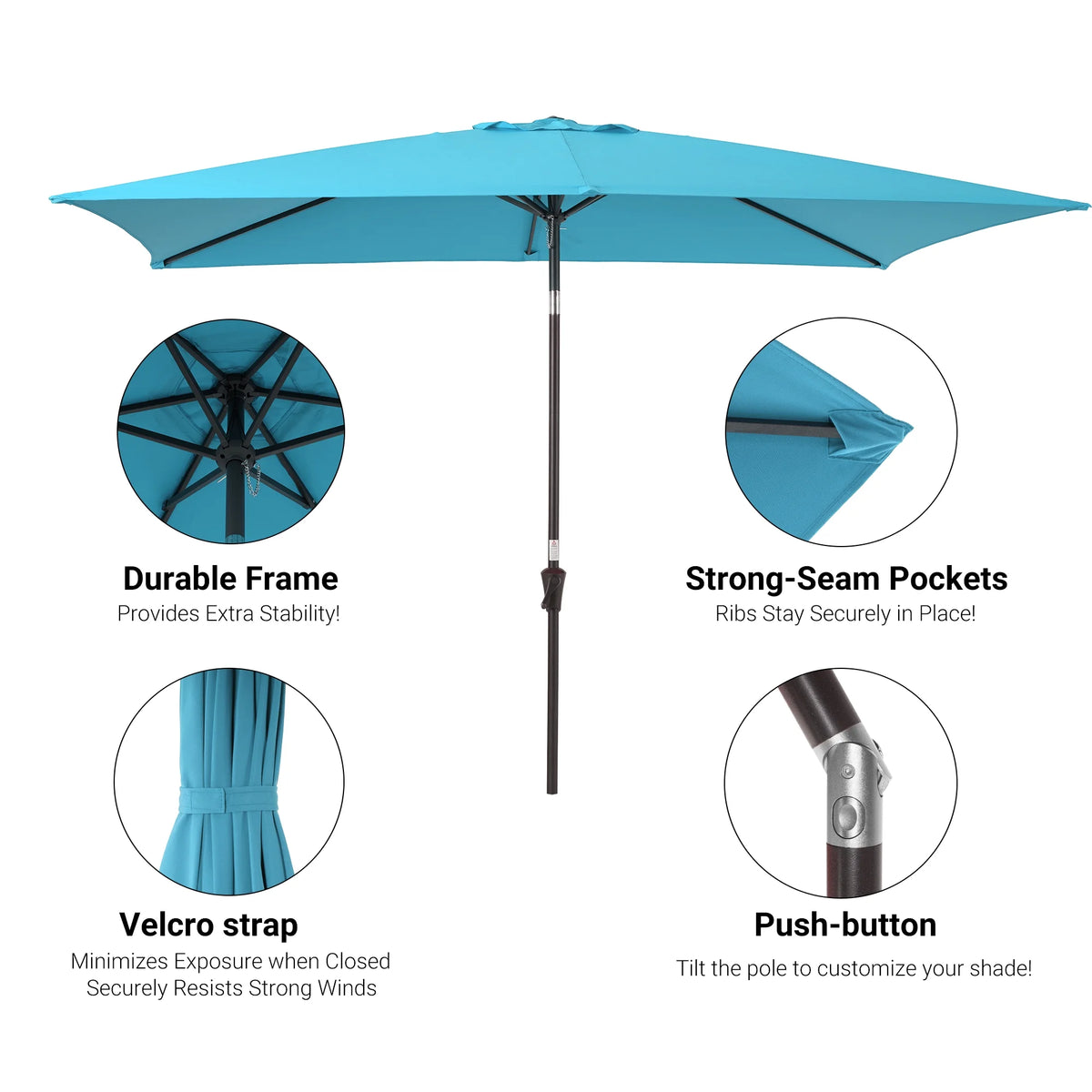 Aqua Blue Patio Market Umbrella with Tilt Button N87323