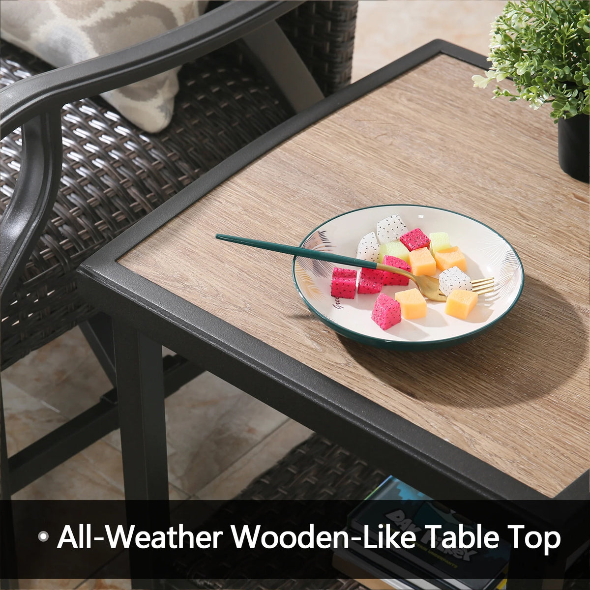 Square Metal Side Table with Wooden-like Top G6552