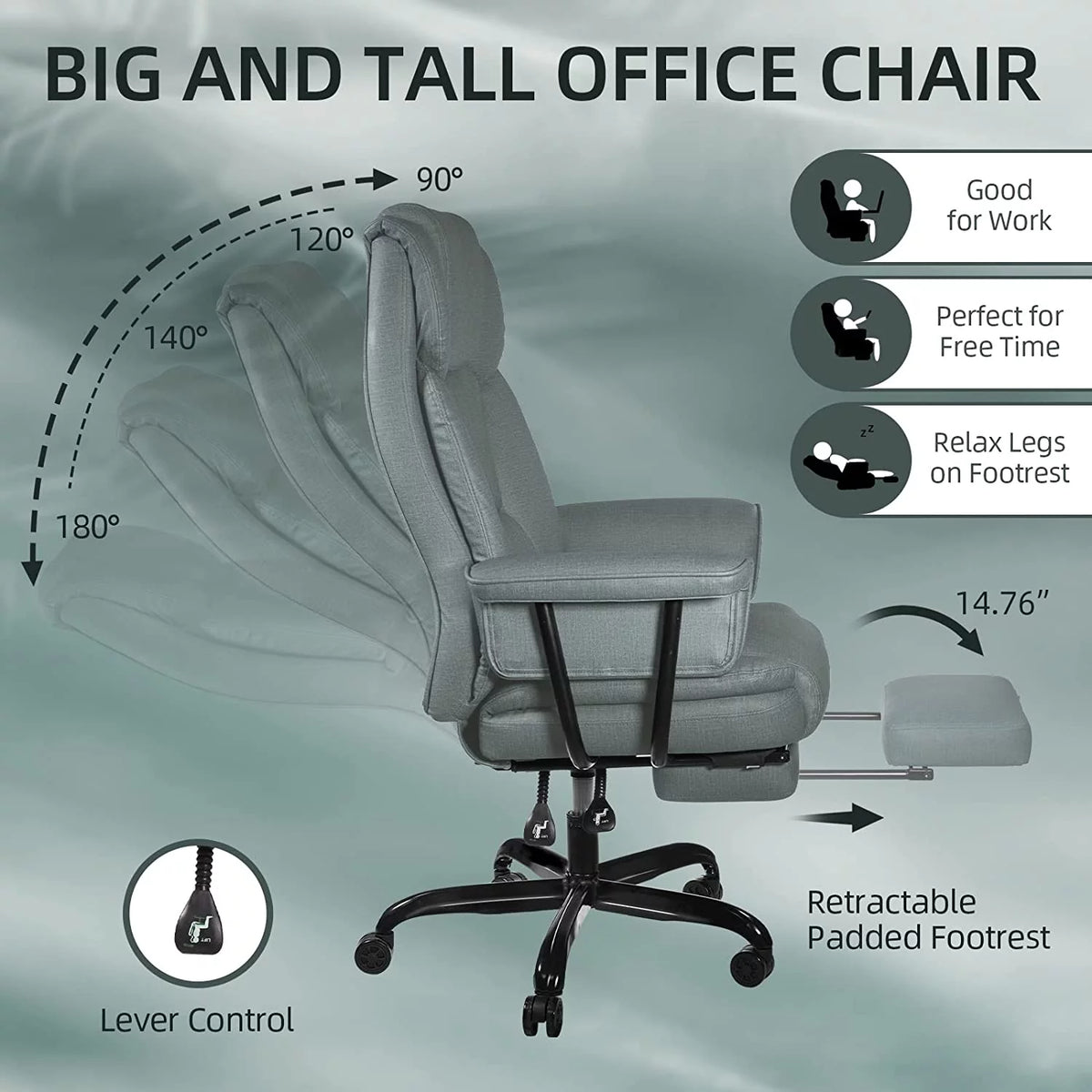 Gray High Back Leather Office Chair 400lb S65436