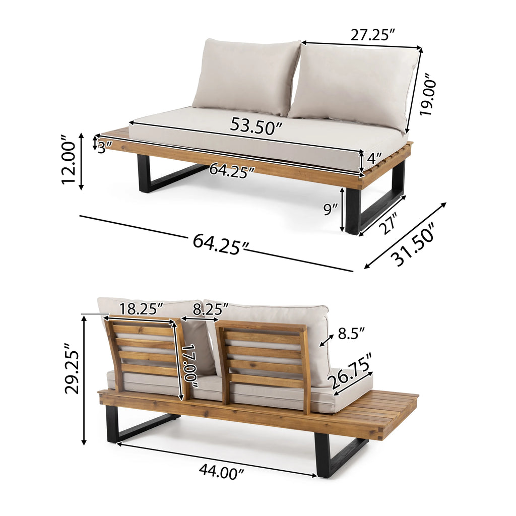 4 Pc Beige Teak Acacia Wood Outdoor Sectional Set Q369