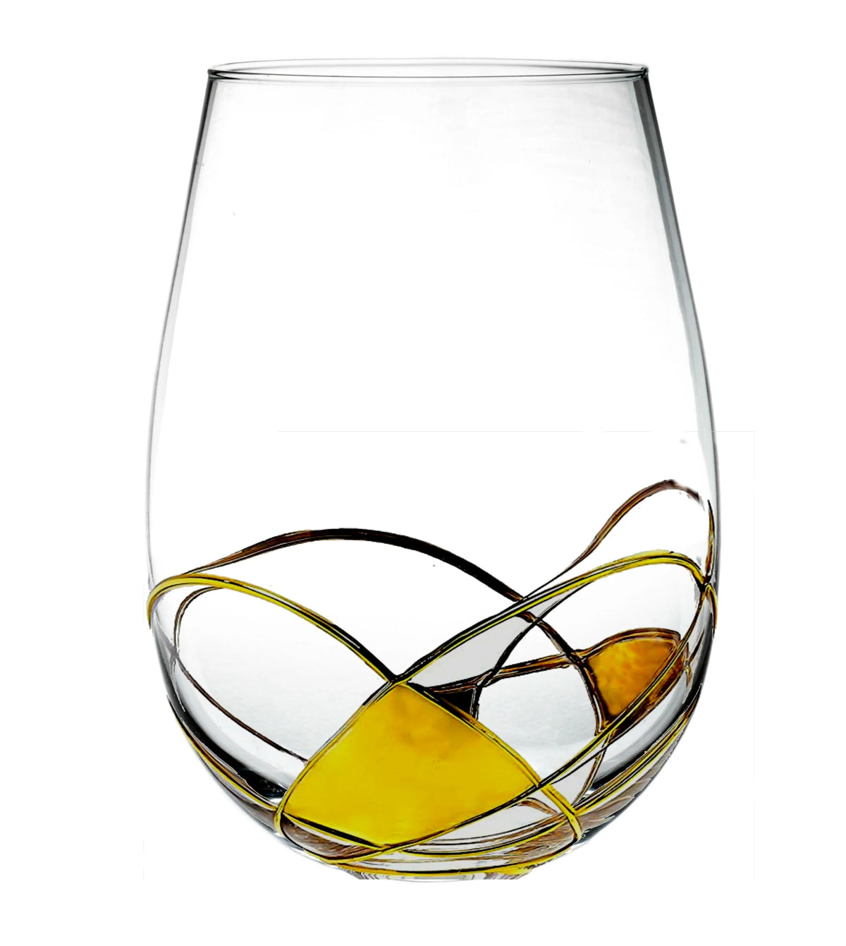 Hand Painted Stemless Wine Glasses Set of Two 18 Ounces N681