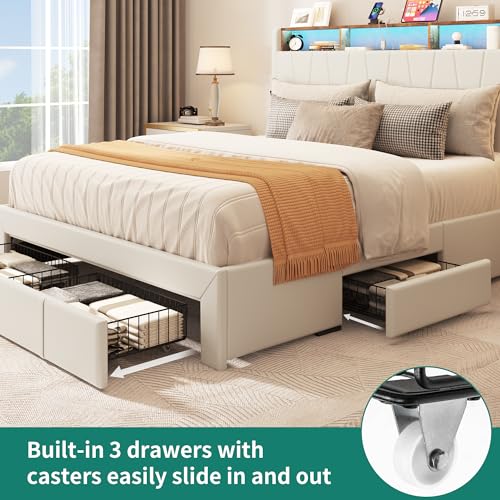 Beige Queen Size Storage Bed Frame with 4 Drawers B839387