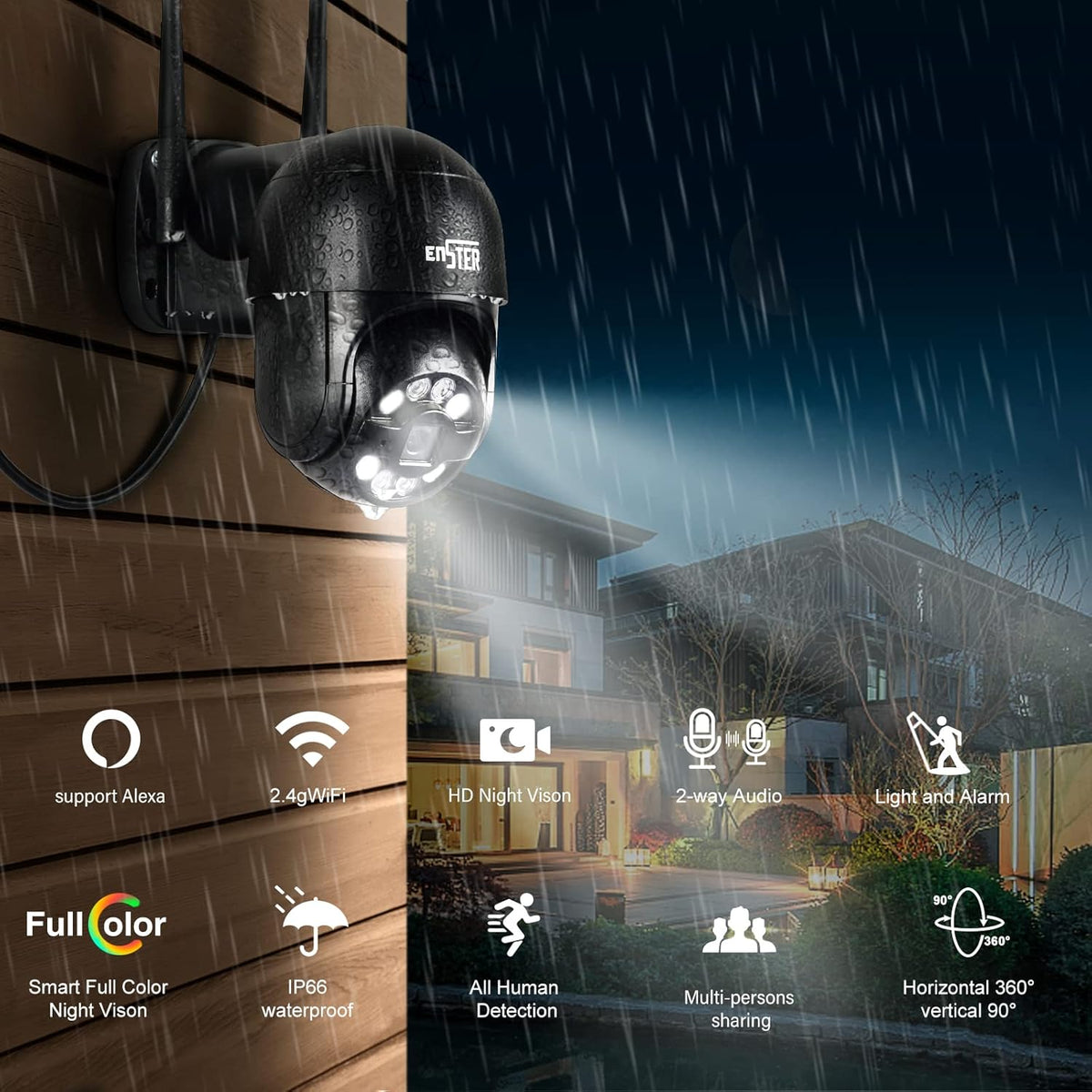 Black PTZ Security Camera with Floodlight K43195