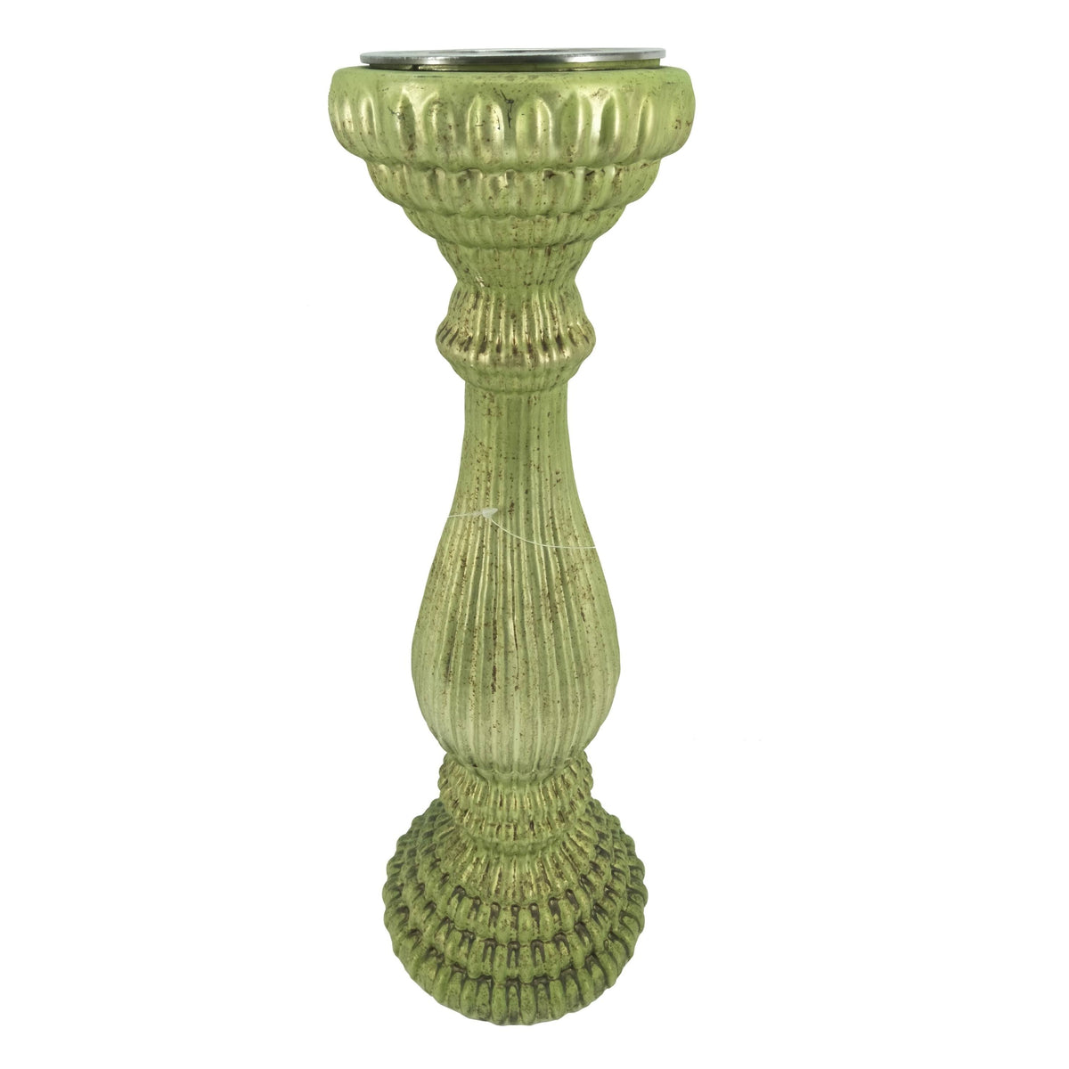 Shiny Metalic Green Pillar Candle Holder 5.5x15 Inches N435417