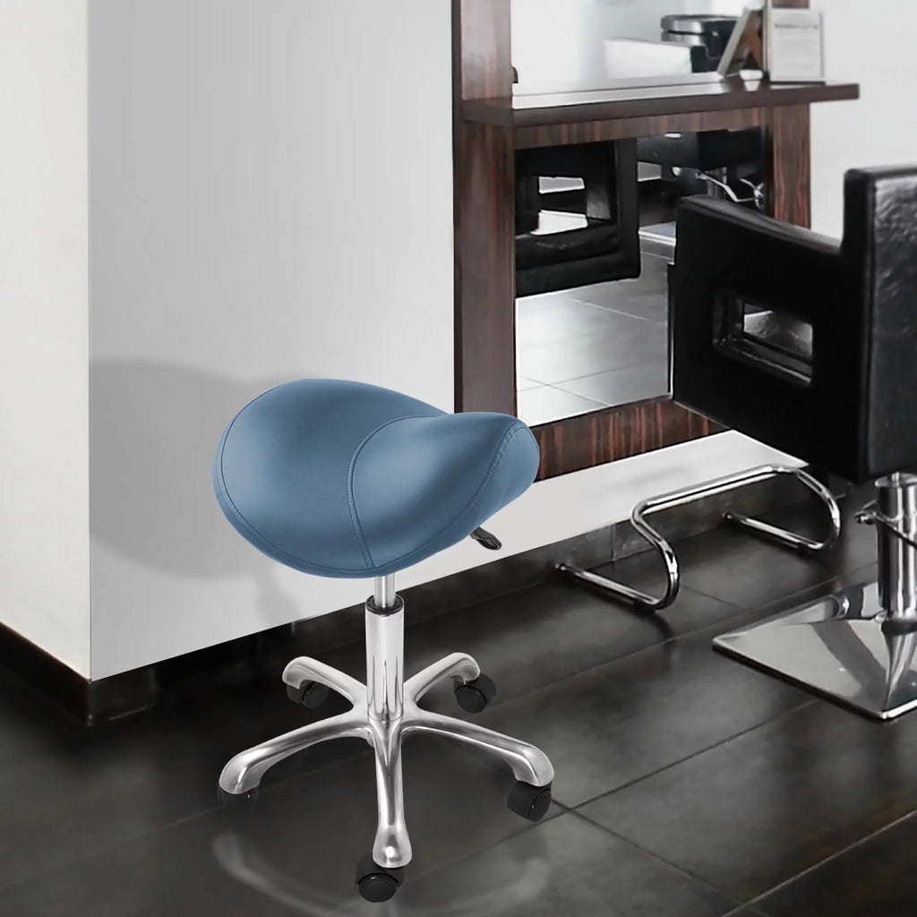 Blue Adjustable Hydraulic Saddle Stool with Swivel Wheels T1104