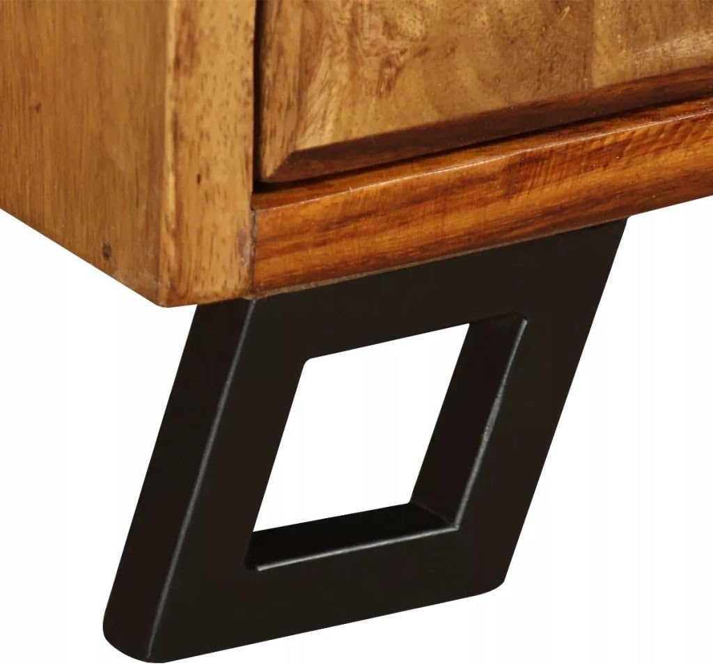 Solid Sheesham Wood Nightstand with Iron Legs and Storage Drawer M436641