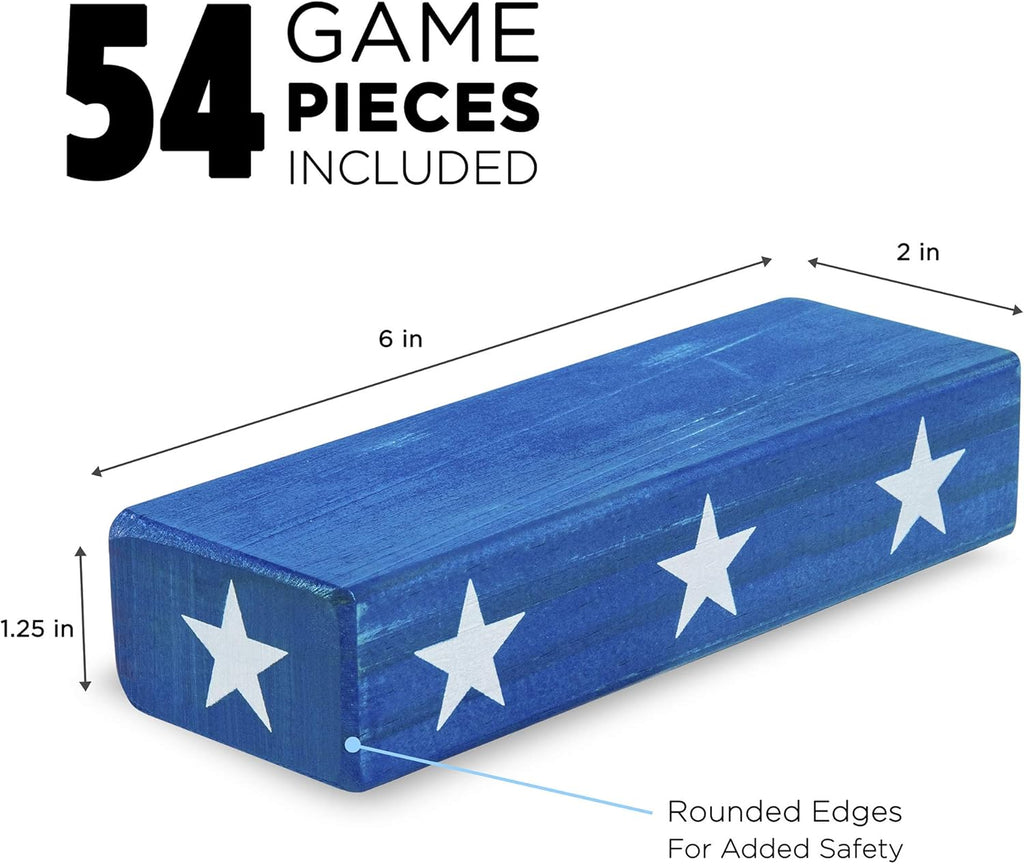 Large American Flag Tumbling Tower 54pc Wooden Toppling Blocks Stacking Yard Game with Storage Carry Bag O56348