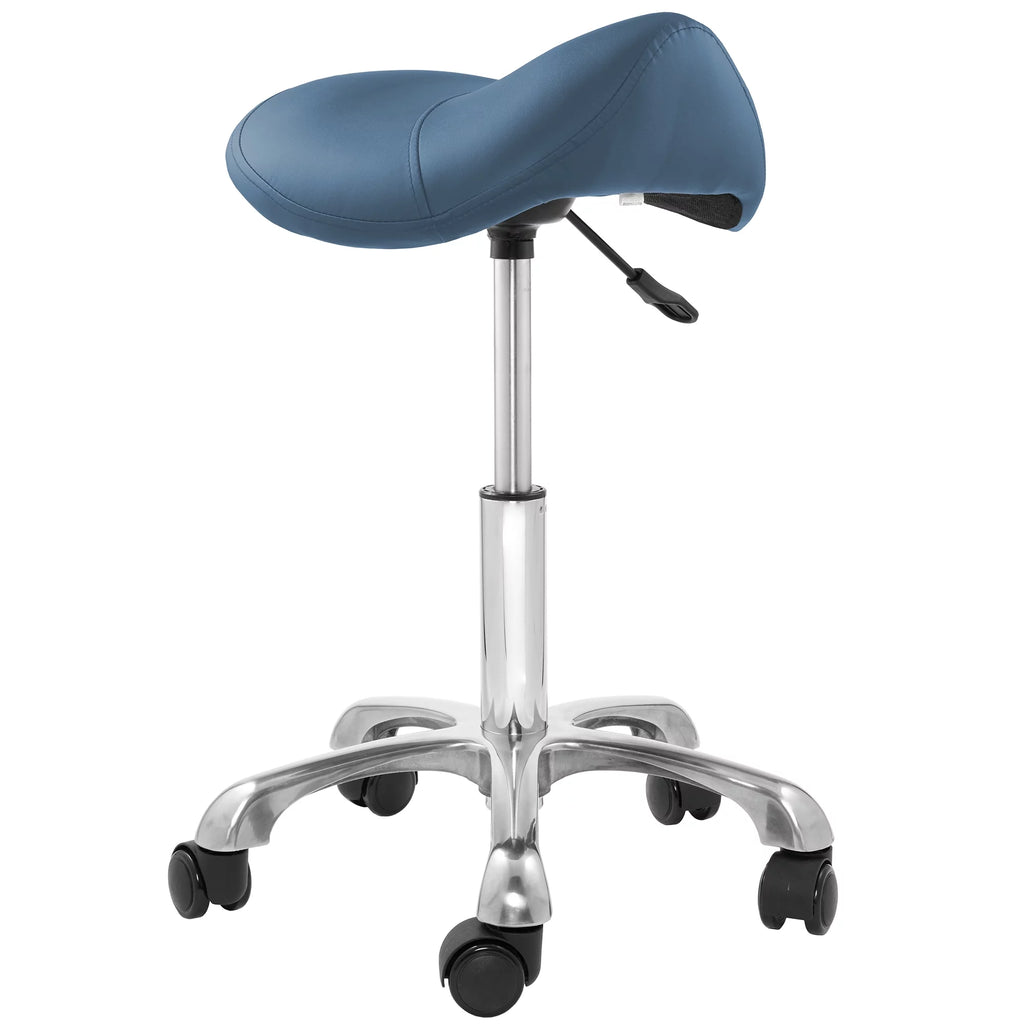 Blue Adjustable Hydraulic Saddle Stool with Swivel Wheels T1104