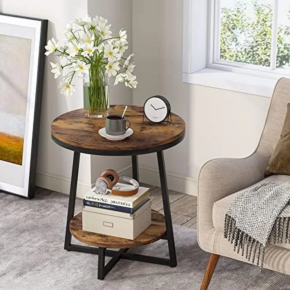 2 Tier Round Industrial End Table W508
