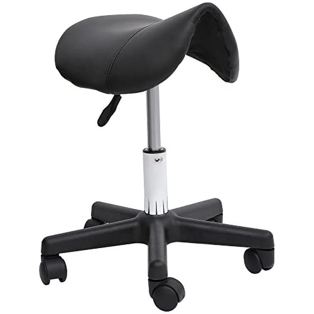 Black Faux Leather Rolling Saddle Stool R297
