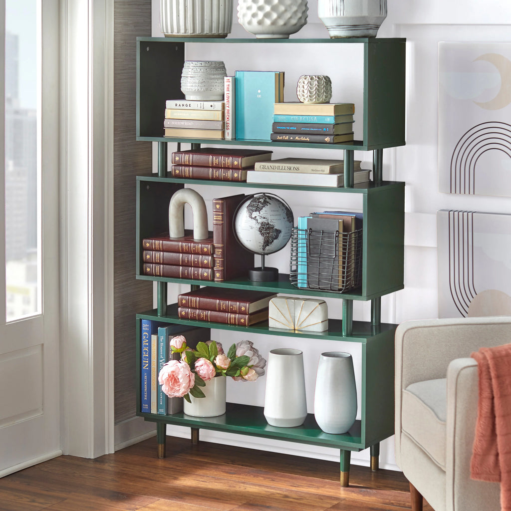 Mid-Century Modern 3-tier Bookshelf Antique Blue J90033