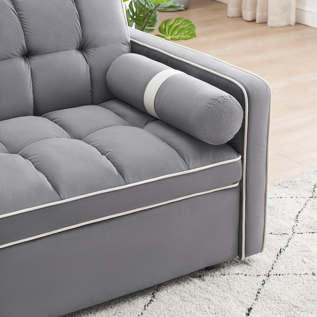 3 in 1 Sleeper Sofa Pull Out Bed, Velvet Convertible SofaBed, 55" Loveseat with Adjustable Backrest, Gray L426