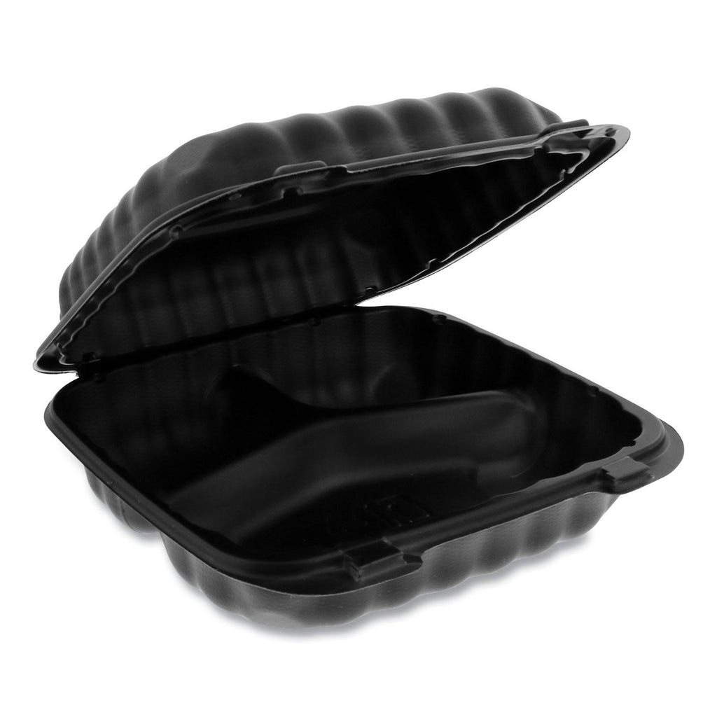 Microwavable Hinged Lid Containers 3 Compartment Black Q763