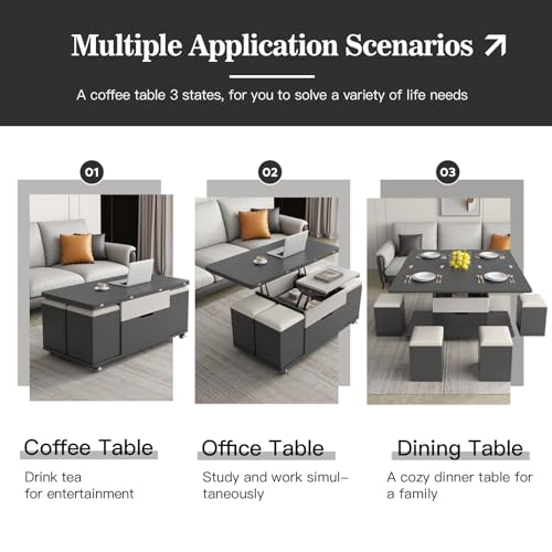 Lift Top Coffee Table with 4 Stools and Storage N681620