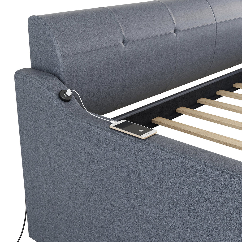 Gray Twin Size Upholstery DayBed with Trundle U323047