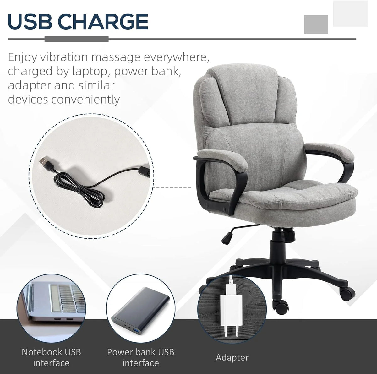 Gray Massage Office Chair with USB Power T944863