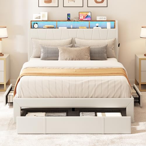 Beige Queen Size Storage Bed Frame with 4 Drawers B839387