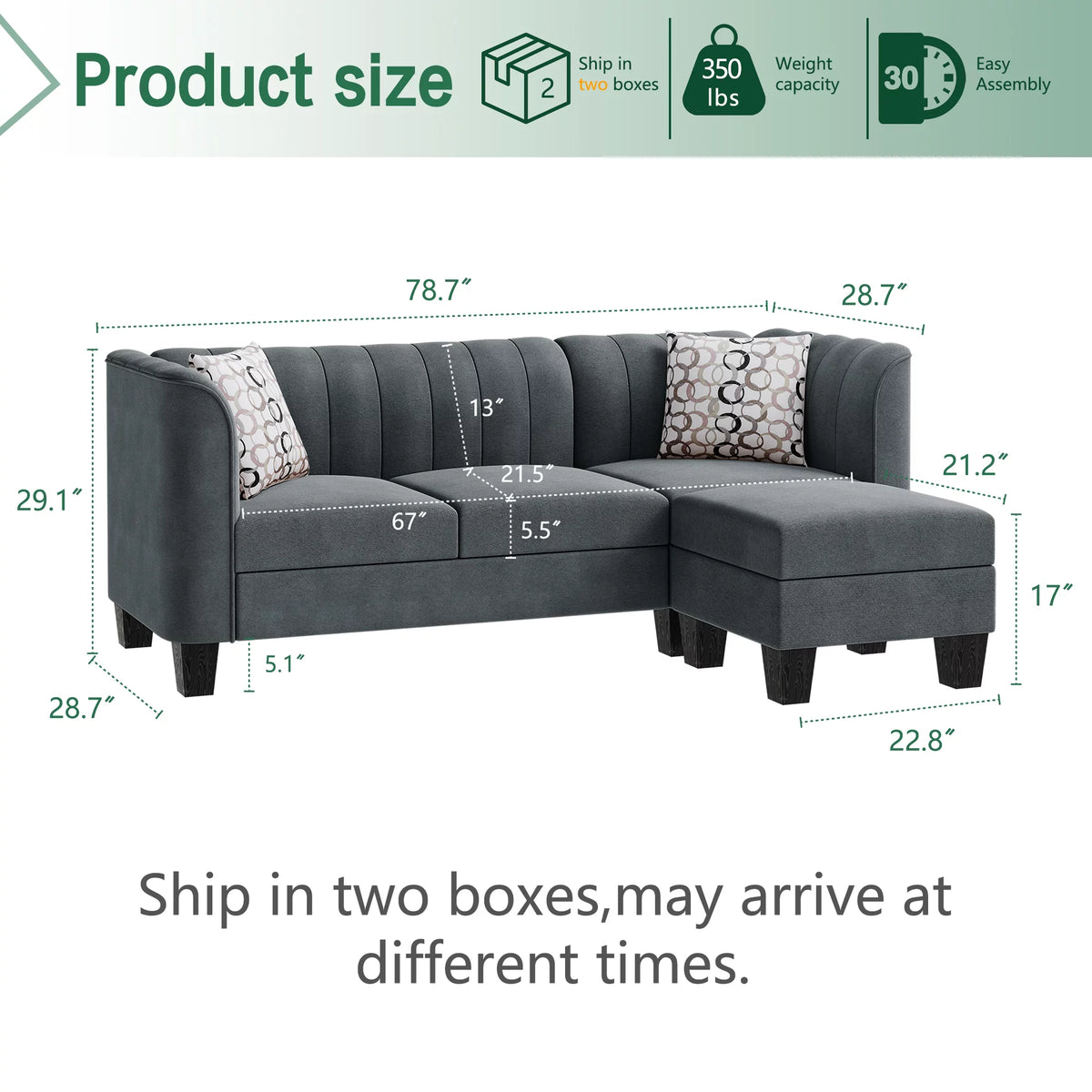 Dark Grey L Shaped Linen Fabric Sectional Sofa D9539
