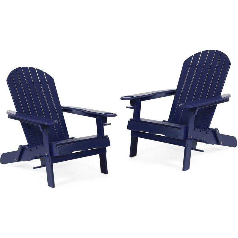 Acacia Wood Folding Adirondack Chairs (Set of 2) Navy Blue L5419