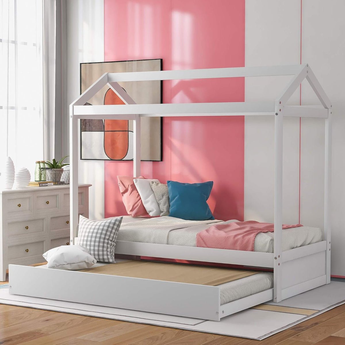 Full Size Wooden House Bed with Trundle H58100