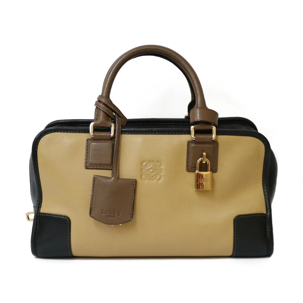 Pre-Owned Beige Brown Leather Handbag Y9180