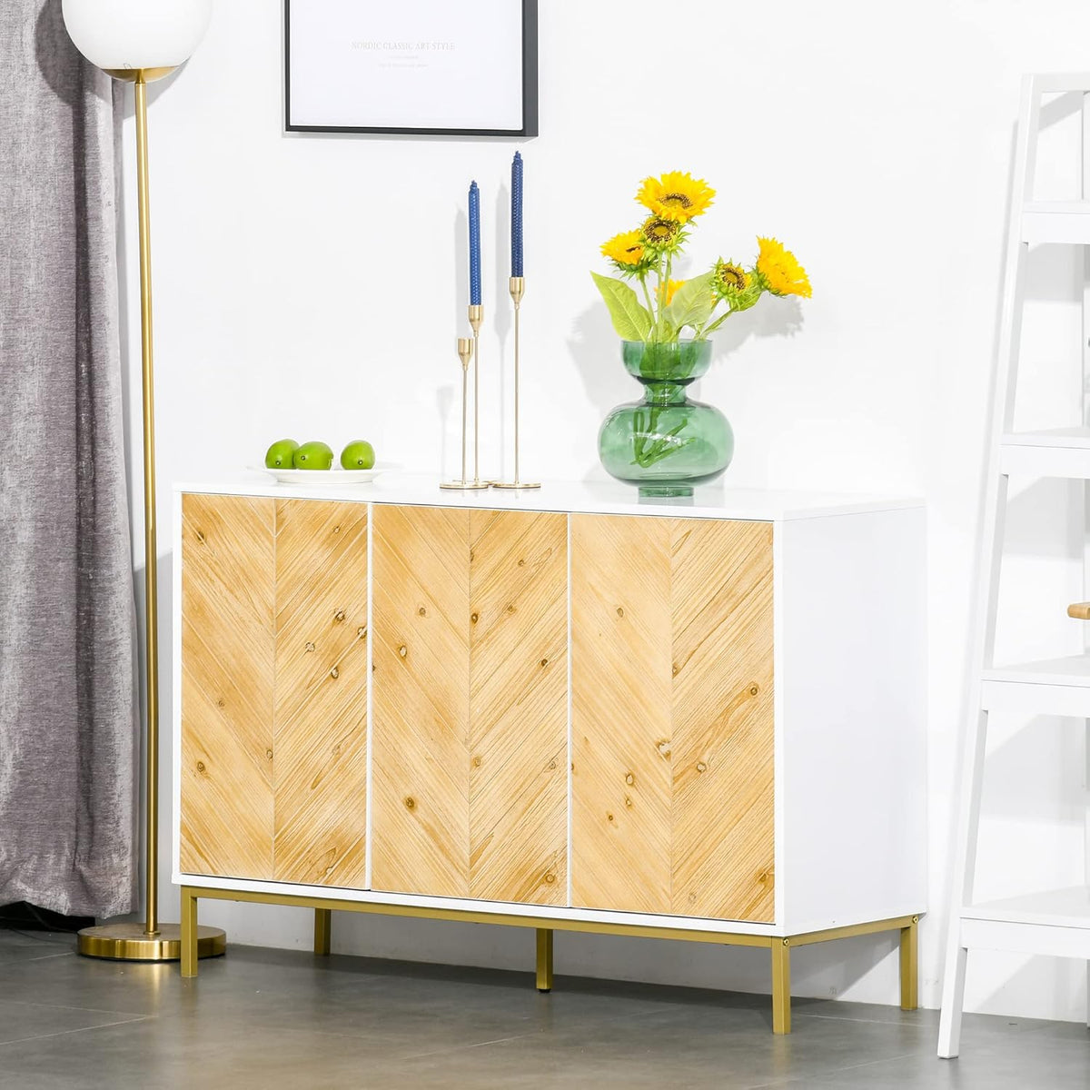 Natural Wood 3 Door Accent Sideboard Cabinet with Adjustable Shelving H30631