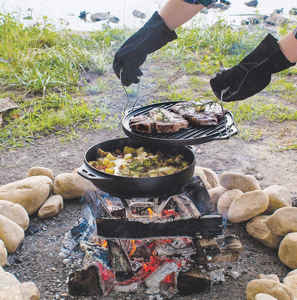 Five-Piece Cast Iron Set with Reversible Grill/Griddle 14 Inch and 6.8 Quart Bottom/Wok I21674