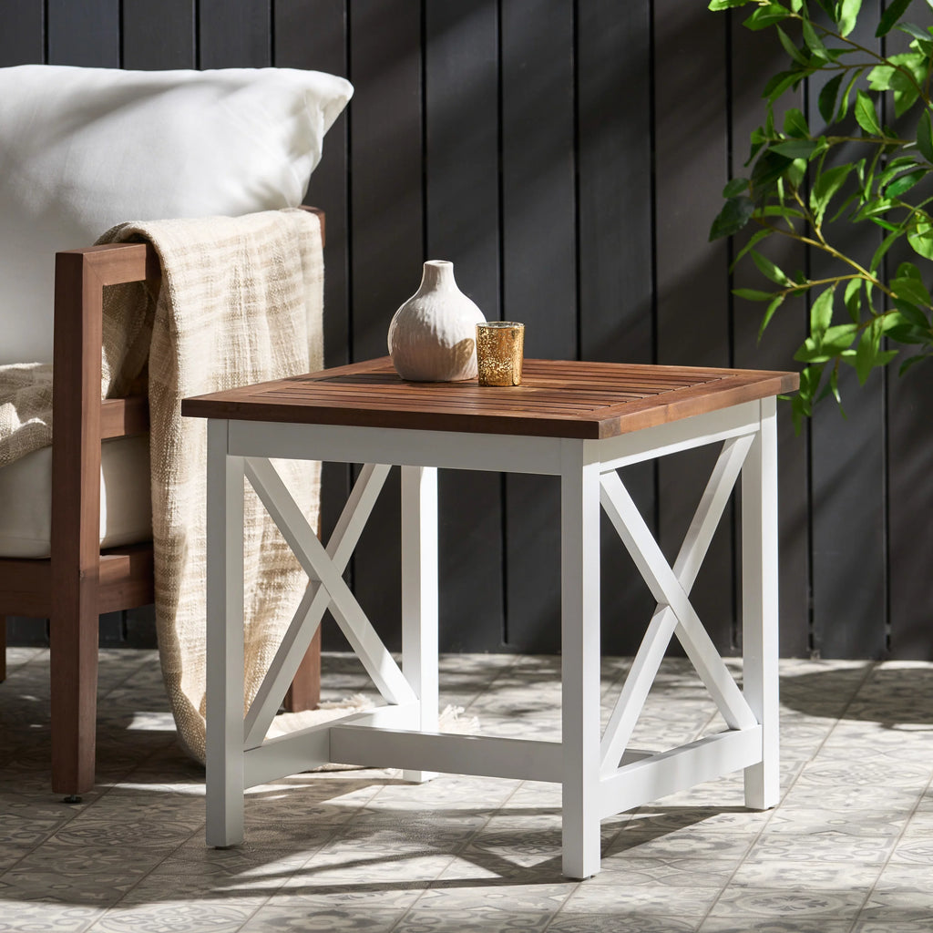 White Dark Oak Acacia Wood End Table X377