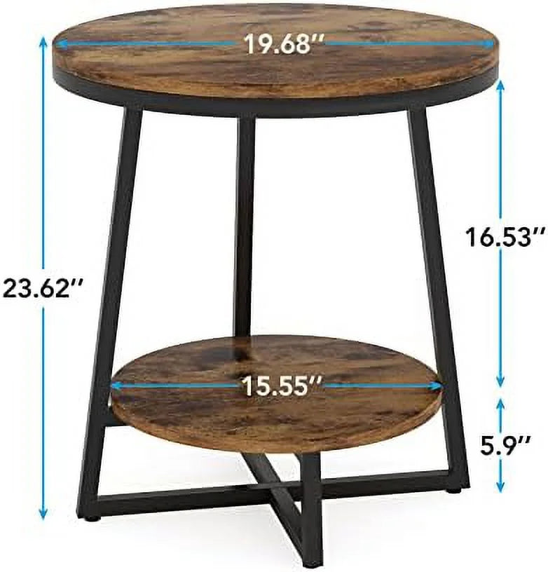 2 Tier Round Industrial End Table W508