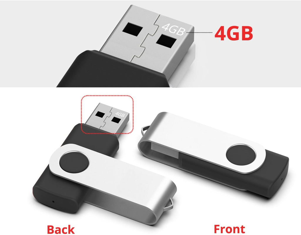 10 Pack 4GB USB2.0 Swivel Flash Drives with Led Indicator, Black O22960