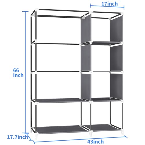Black 43 x 17.7 x 66 Inches Portable Closet with 1 Hanging Rod and 6 Shelves M7810