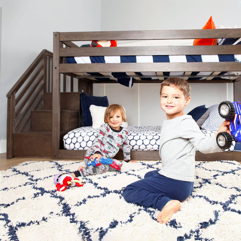 Twin Low Bunk Bed with Staircase, White E19187