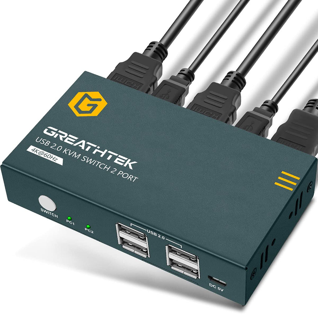 KVM Switch HDMI Dual Monitor 2 Port, UHD 4K@60Hz, with Cables R92862