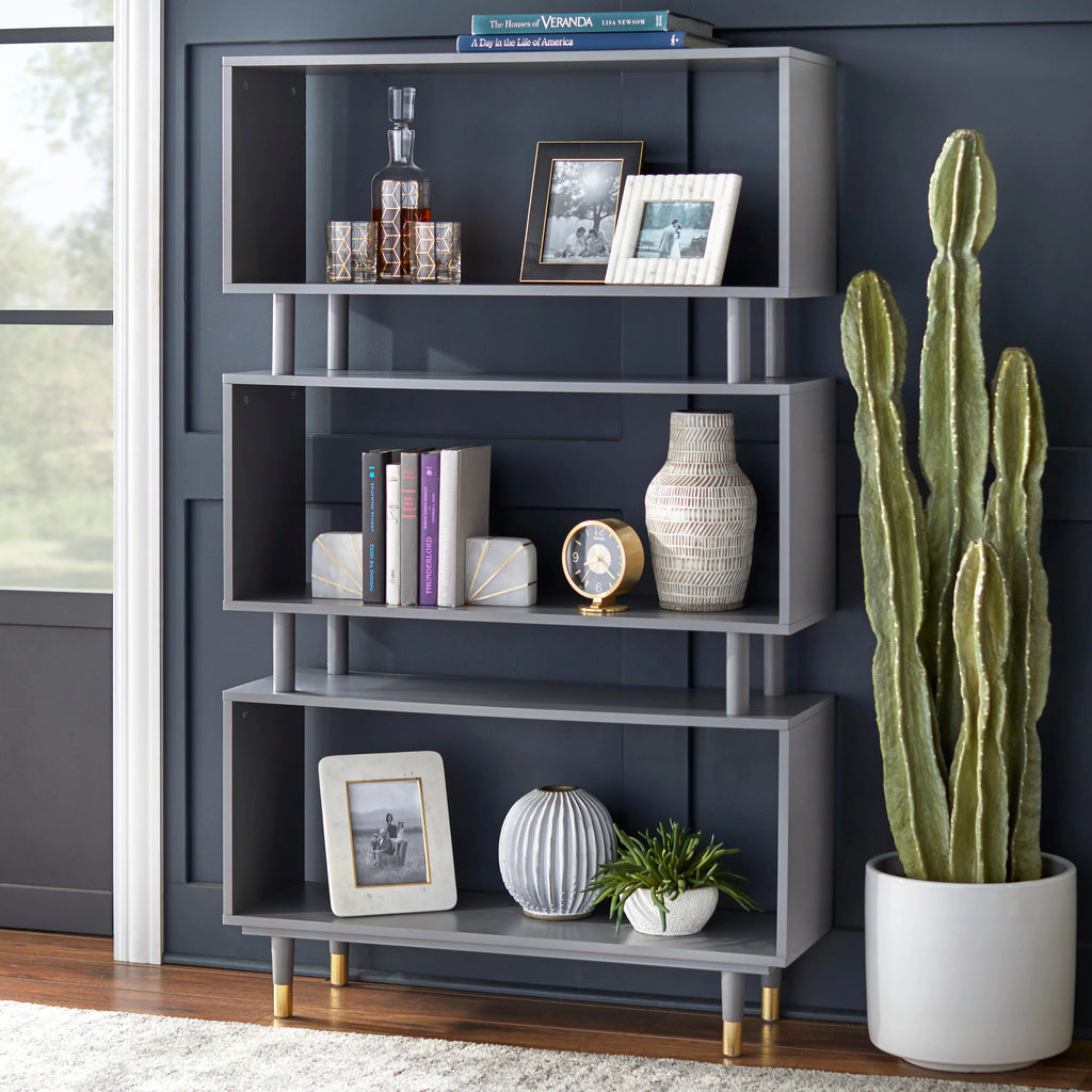 Mid-Century Modern 3-tier Bookshelf Antique Blue J90033