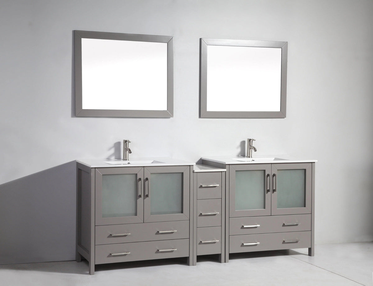 84 in. Single Sink Vanity Cabinet with Ceramic Sink & Mirror Grey O34180