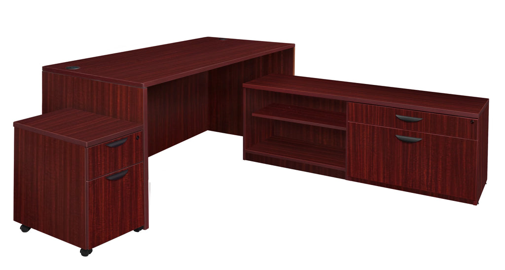 71 in.Hi-Low L Desk with Single Mobile Pedestal- Mahogany K807