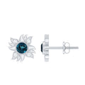 London Blue Topaz Sunburst Stud Earrings with Diamond, 925 Sterling Silver L4263