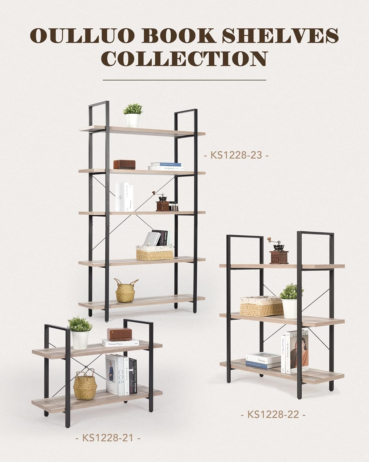 Industrial 2-Tier Wood and Metal Bookcase S9555