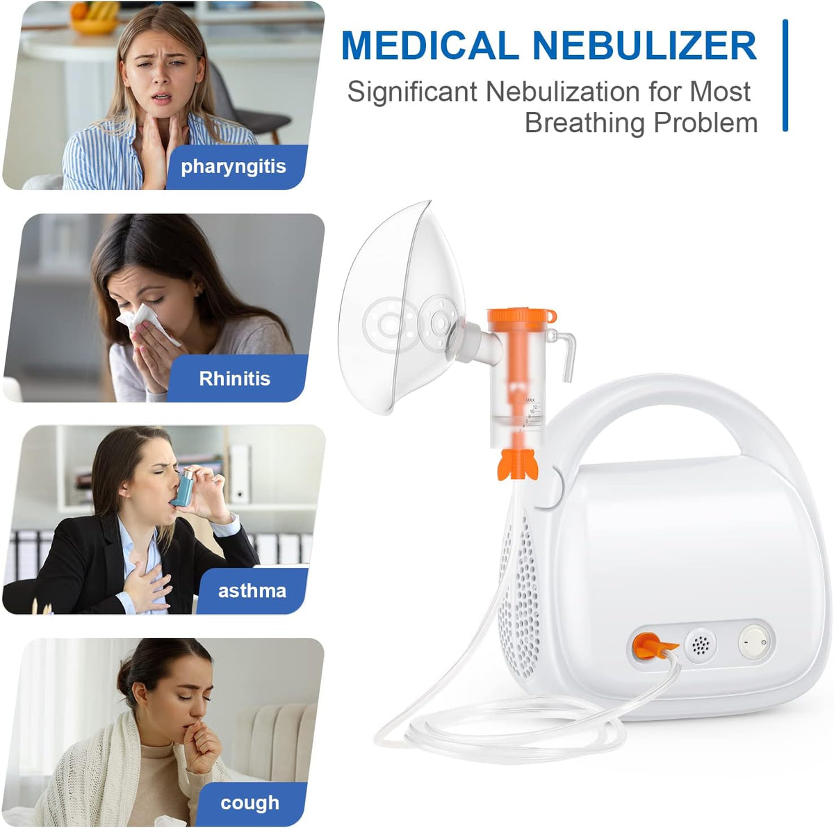 Adjustable Desktop Nebulizer Machine with 3 Masks and 1 Mouthpiece I68313