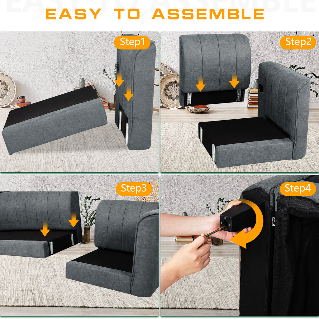 Dark Grey L Shaped Linen Fabric Sectional Sofa D9539