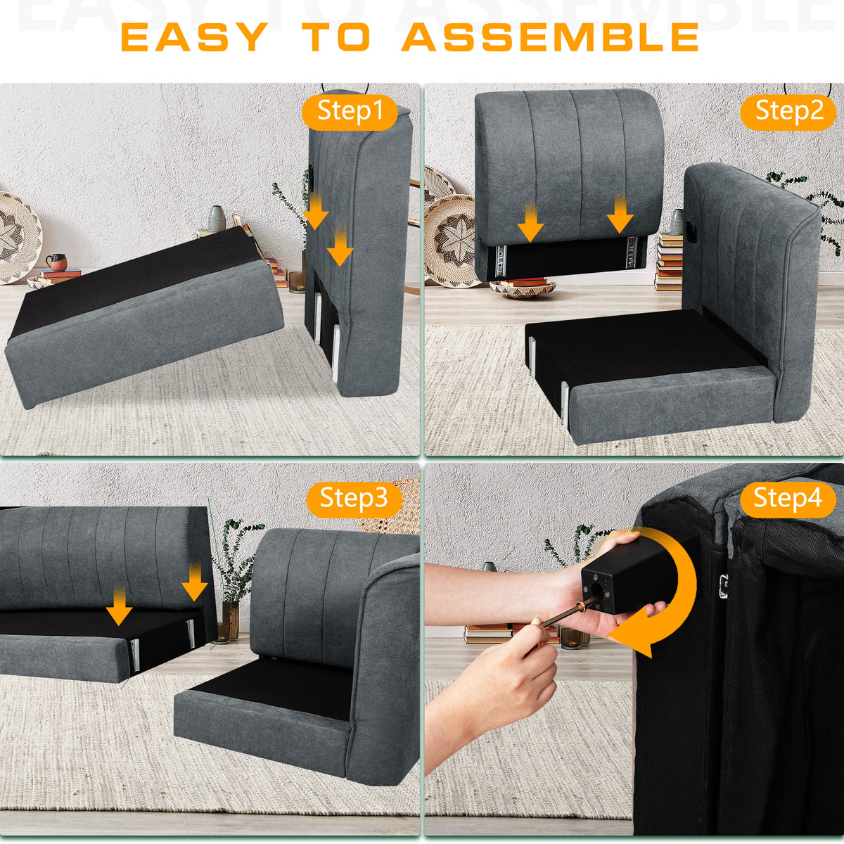 Dark Grey L Shaped Linen Fabric Sectional Sofa D9539