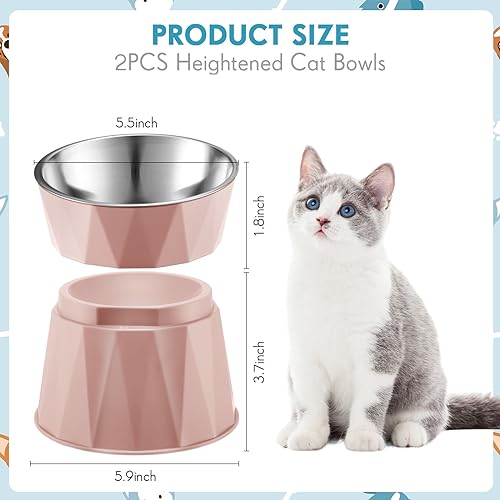 2 Pcs Elevated Stainless Steel Bowls with Adjustable Raised Stand O281
